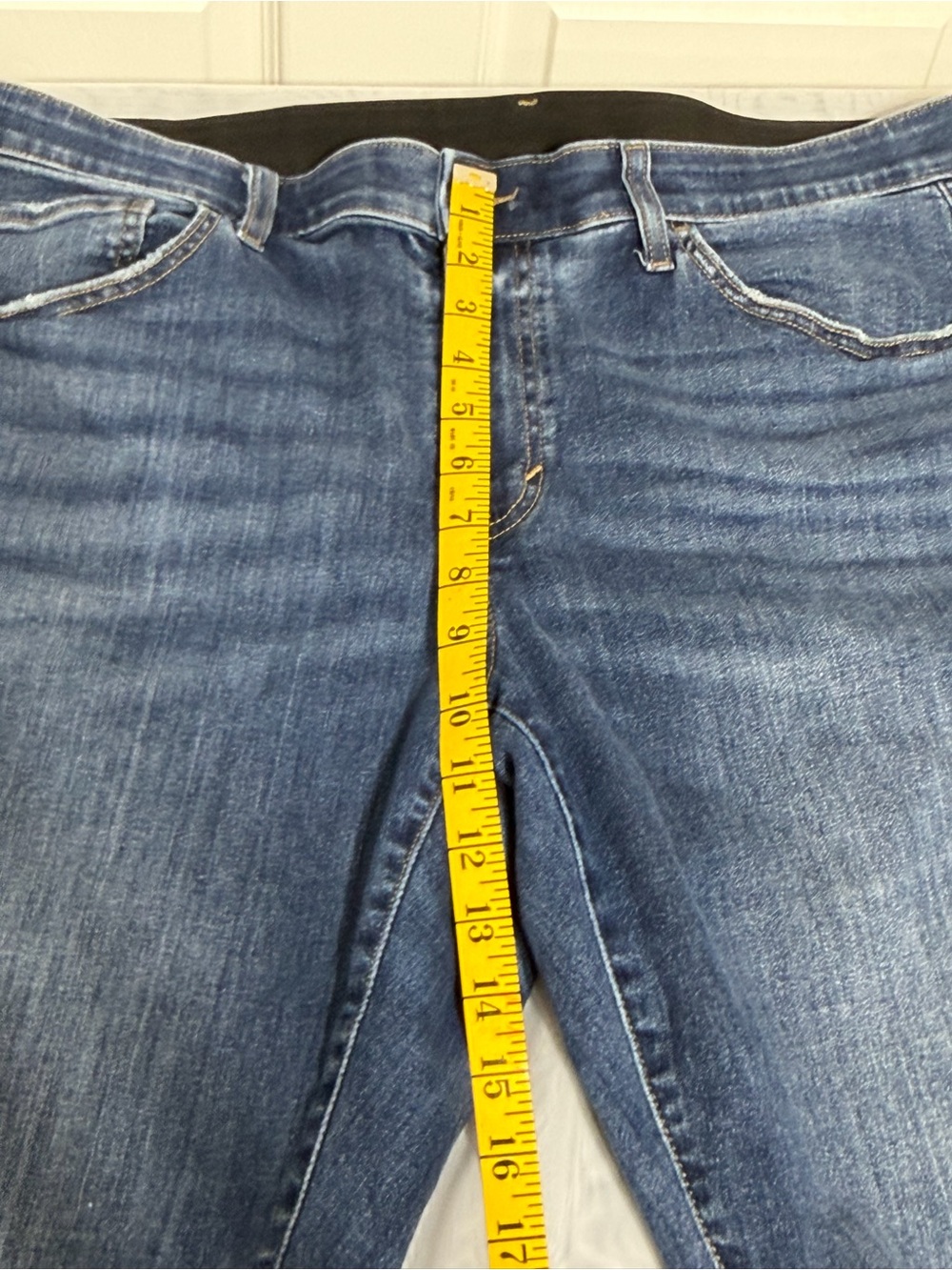 Dark Blue Cropped Distressed Women's Jeans - Picture 4 of 6